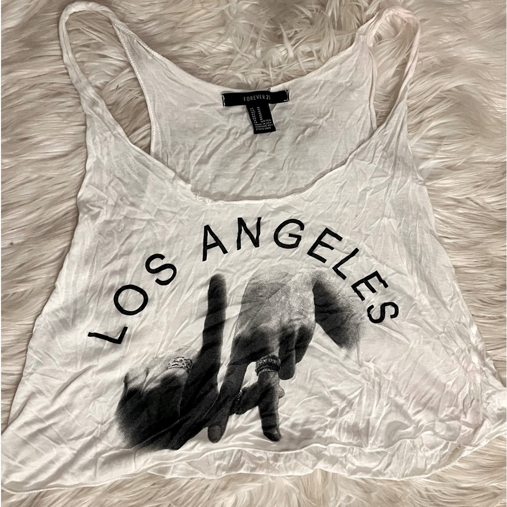 LA Love Semi Sheer Crop Graphic Cropped Tank Top